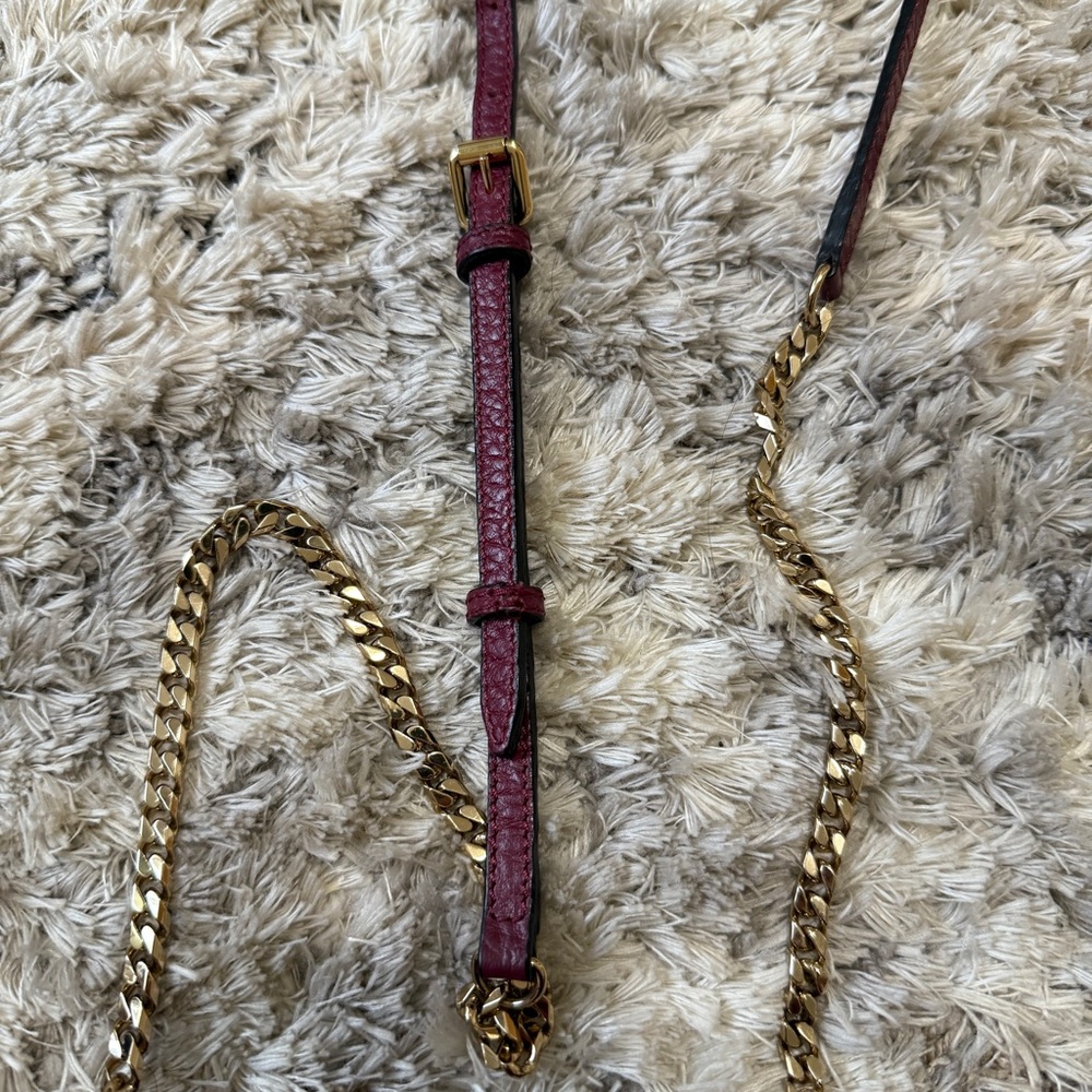 BURBERRY Burgundy Signature Grain Leather Madison Wallet On Chain Bag - Picture 14 of 14